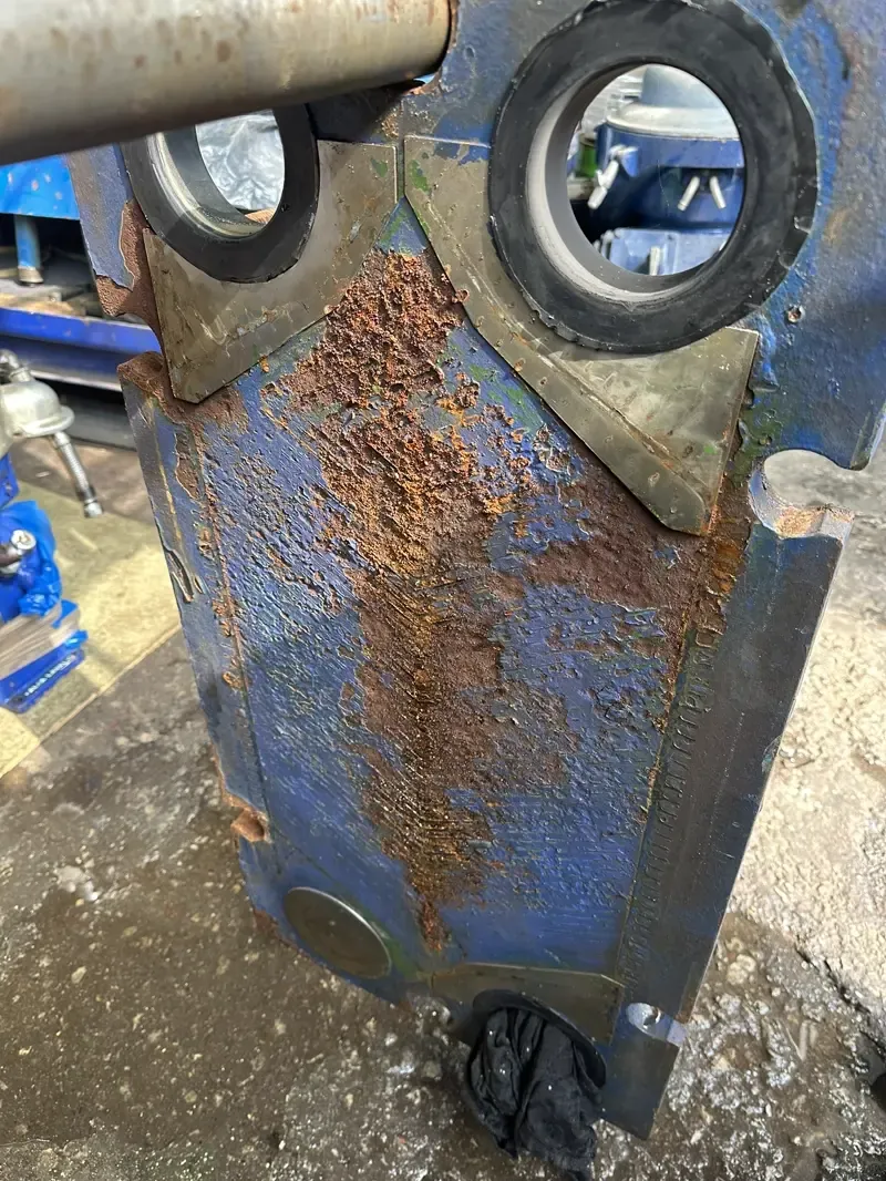 Heat exchanger plates before reconditioning